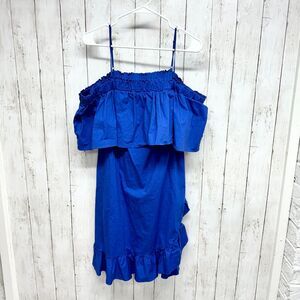 Who What Wear Dress Women Size L Royal Blue Cold Shoulder Polyester Mini Ruffle